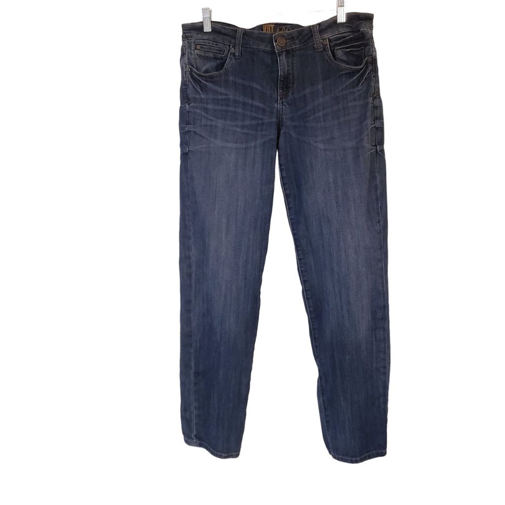 KUT boyfriend straight Jeans size 6 dark to mid‎ wash distressed